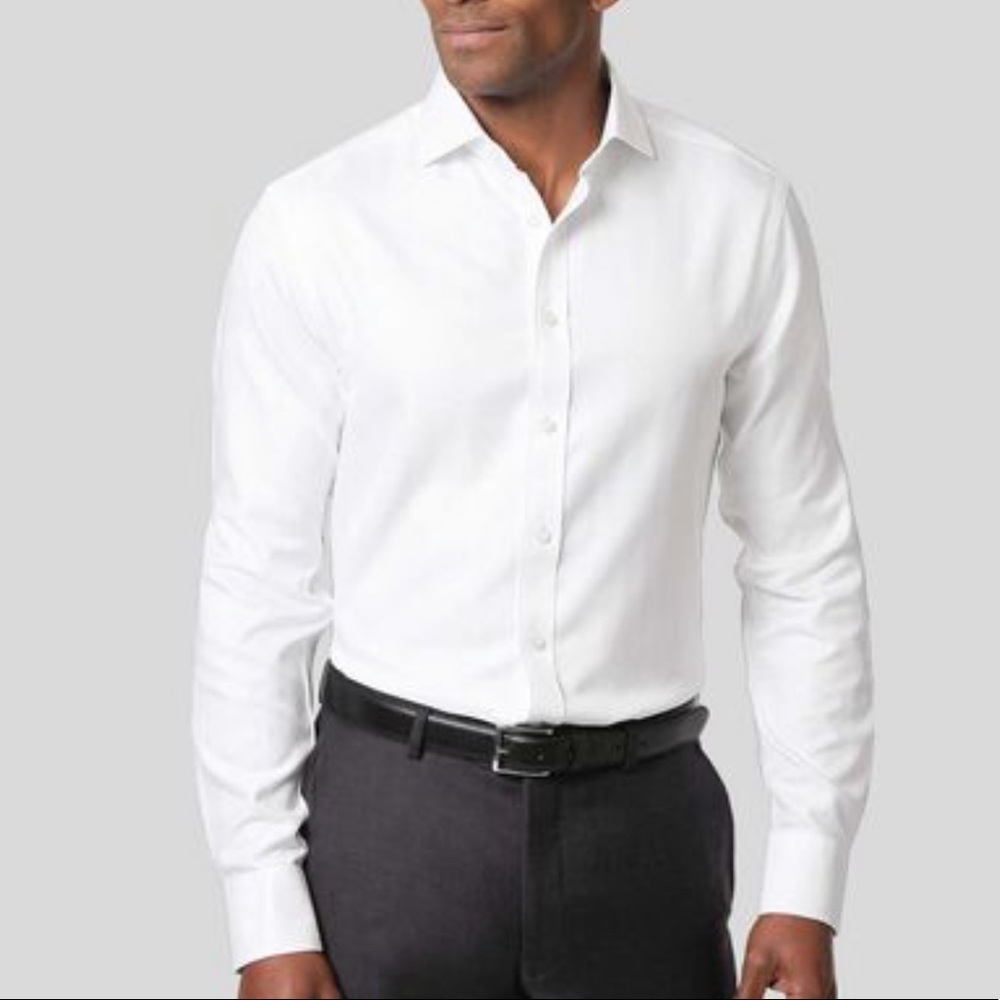 Spread Collar Non-Iron Herringbone Shirt - White - Picture 4 of 5